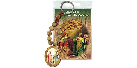 Portachiavi Santi Cosma e Damiano (ad Oria) con decina in ulivo e preghiera in italiano