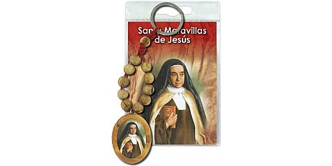 Portachiavi Santa Maravillas de Jesus con decina in ulivo e preghiera in spagnolo