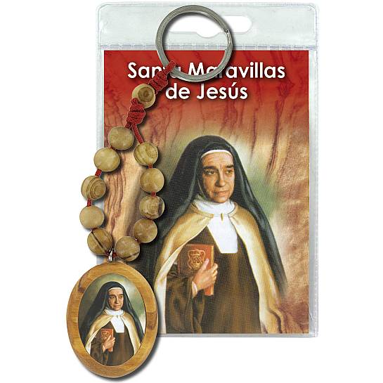 Portachiavi Santa Maravillas de Jesus con decina in ulivo e preghiera in spagnolo