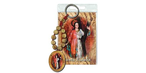 Portachiavi Sant'Eulalia con decina in ulivo e preghiera in spagnolo