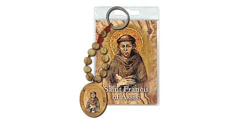 Portachiavi Sant Francesco d'Assisi con decina in ulivo e preghiera in inglese