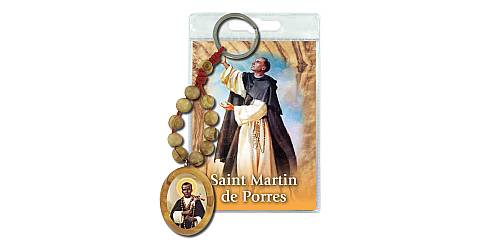 Portachiavi San Martin de Porres con decina in ulivo e preghiera in inglese