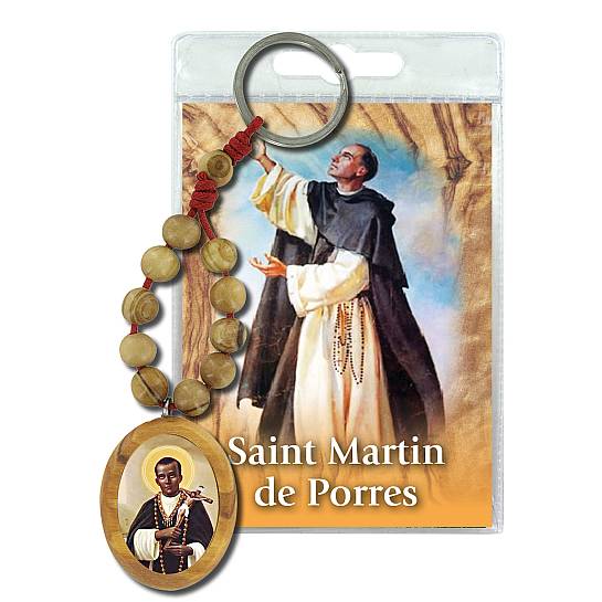 Portachiavi San Martin de Porres con decina in ulivo e preghiera in inglese