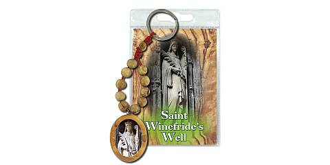 Portachiavi Saint Winefride con decina in ulivo e preghiera in inglese