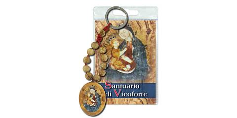 Portachiavi Madonna del Santuario di Vicoforte (Mondovì) con decina in ulivo e preghiera in italiano