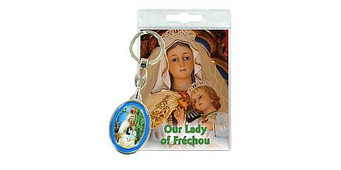 Portachiavi doppio Madonna di Frechou con preghiera in inglese