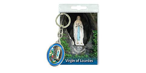 Portachiavi doppio Madonna di Lourdes con preghiera in inglese
