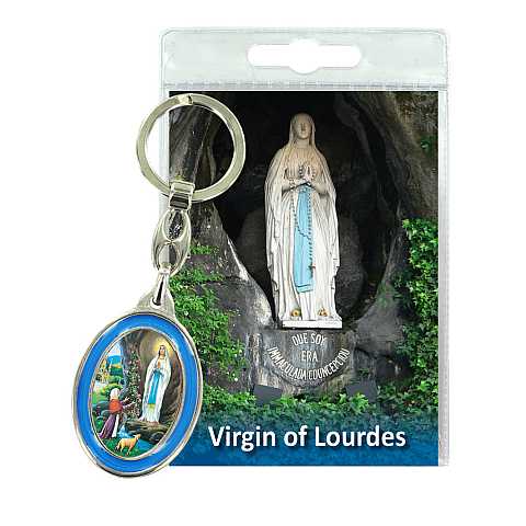 Portachiavi doppio Madonna di Lourdes con preghiera in inglese