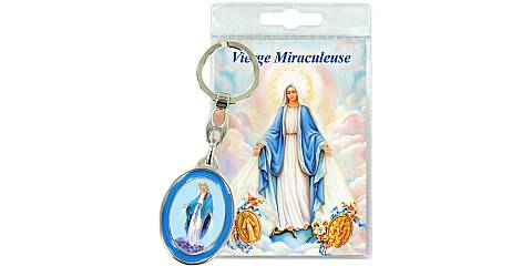 Portachiavi Madonna Miracolosa in blister con preghiera in francese