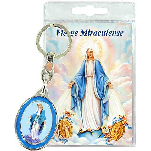Portachiavi Madonna Miracolosa in blister con preghiera in francese