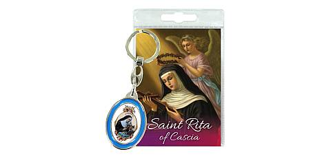 Portachiavi doppio Santa Rita da Cascia con preghiera in inglese