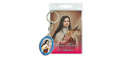 Portachiavi doppio Santa Teresa di Lisieux con preghiera in francese