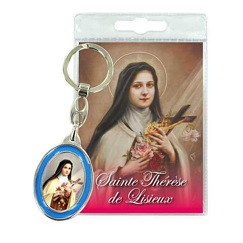 Portachiavi doppio Santa Teresa di Lisieux con preghiera in francese