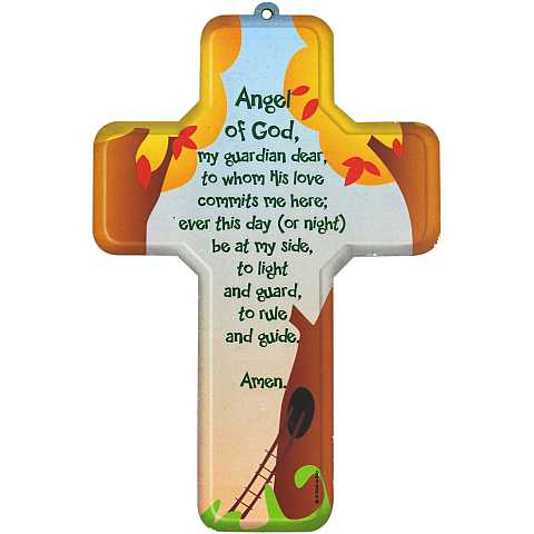 Crocifisso per bambini con la preghiera dell'Angelo di Dio in inglese - 12 x 18 cm