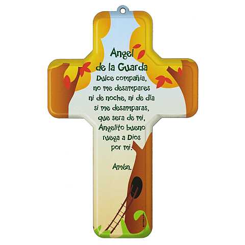 Crocifisso per bambini con la preghiera dell'Angelo di Dio in spagnolo - 12 x 18 cm