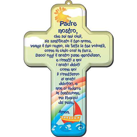 Crocifisso per bambini con la preghiera del Padre Nostro in italiano - 12 x 18 cm