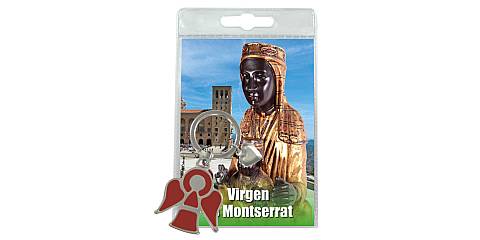 Portachiavi angelo Vergine di Montserrat con preghiera in spagnolo