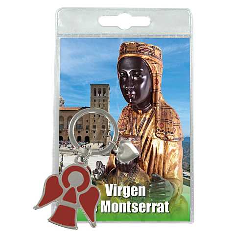Portachiavi angelo Vergine di Montserrat con preghiera in spagnolo