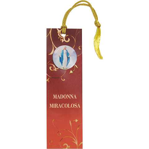 STOCK: Segnalibro in pvc cm 3,8x12,7 con resina della Madonna Miracolosa e preghiera - italiano