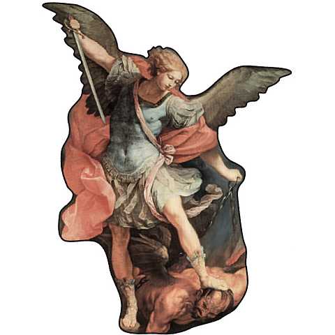 Immagine di San Michele sagomata su legno mdf con appoggio - 6,6 x 8,5 cm 