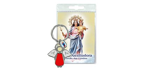 Portachiavi angelo Madonna Ausiliatrice con preghiera in portoghese