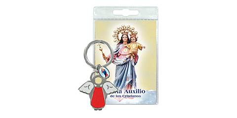 Portachiavi angelo Madonna Ausiliatrice con preghiera in spagnolo