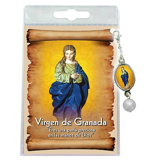Blister con ciondolo medaglia e perla Madonna della Cattedrale di Granada - spagnolo