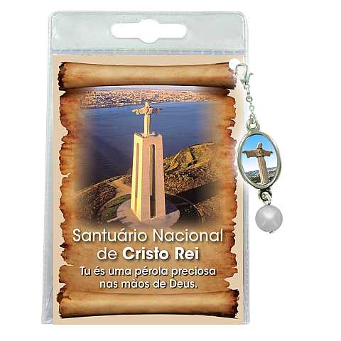 Blister con ciondolo medaglia e perla Cristo Rei - portoghese