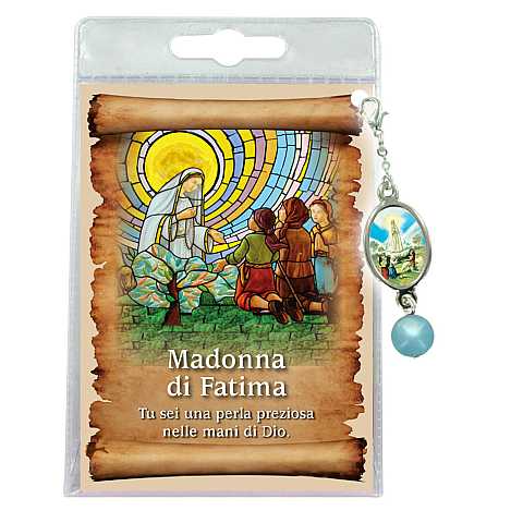 Blister con ciondolo medaglia e perla Madonna di Fatima - italiano