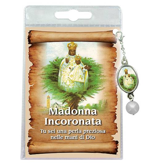 Blister con ciondolo medaglia e perla Madonna Incoronata - italiano