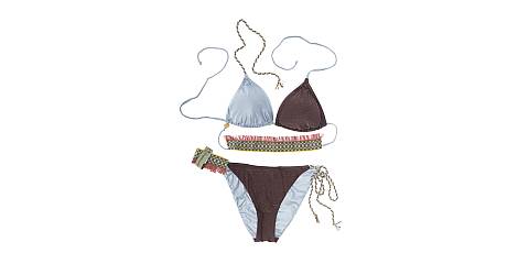 Bikini Triangolo ''Eva Java'', Jersey Elasticizzato, Bicolore Melanzana e Azzurro, Taglia XL, IT 46