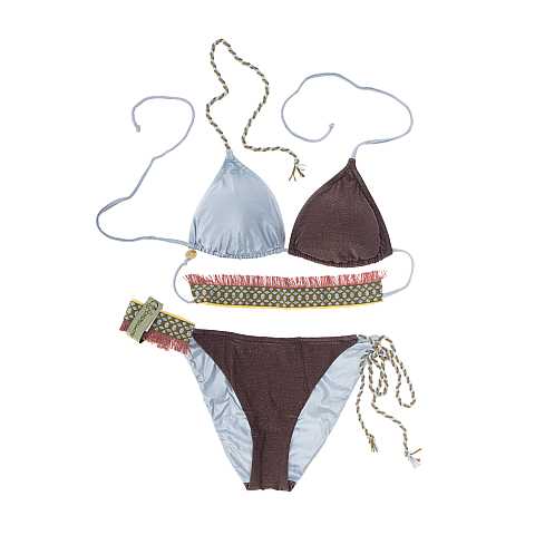 Bikini Triangolo ''Eva Java'', Jersey Elasticizzato, Bicolore Melanzana e Azzurro, Taglia XL, IT 46