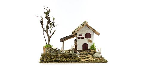 Casetta dei Conigli in Miniatura per Presepe, Linea Natale Presepi Bertoni, Legno e Resina, Multicolore, 19 x 15 x 14 Cm