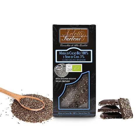 Tavoletta Di Massa Di Cacao Con Semi Di Chia, Cacao Min. 100%, 90 Grammi