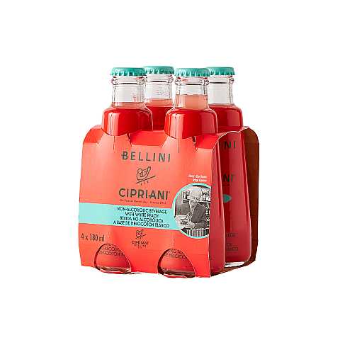 Cipriani Bellini Analcolico, Cocktail Italiano Senza Alcol alla Pesca Bianca, 4 x 180 Ml