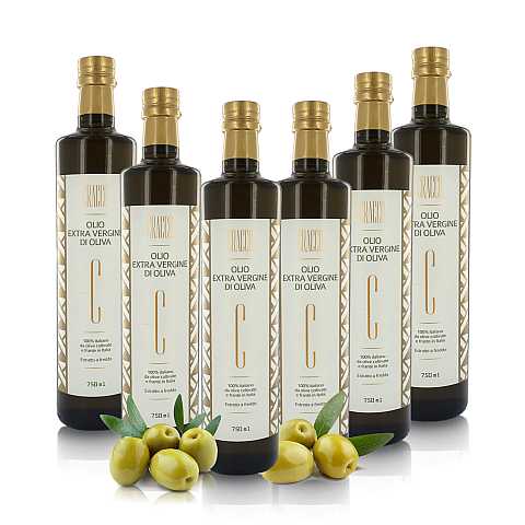 Olio Extravergine di Oliva Estratto a Freddo da Olive Italiane, 6 Bottiglie da 750 ml