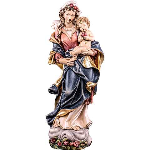 Statua della Madonna con le rose da 20 cm in legno dipinto con colori a olio - Demetz Deur