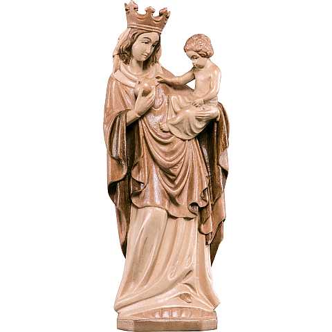 Statua della Madonna di Bressanone in legno di tiglio, 3 toni di marrone, linea da 55 cm, Madonne Gotiche - Demetz Deur