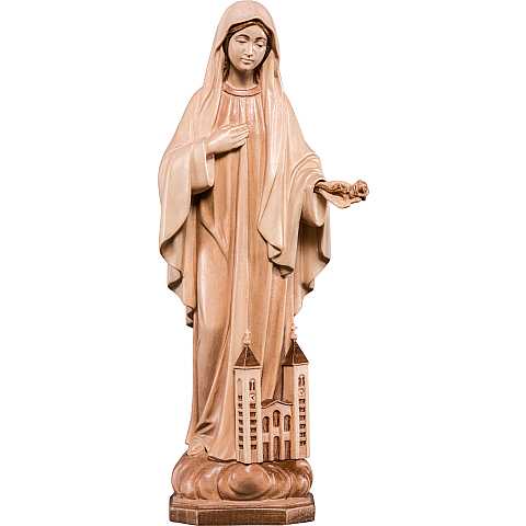 Statua della Madonna di Medjugorje in legno, 3 toni di marrone, linea da 20 cm - Demetz Deur