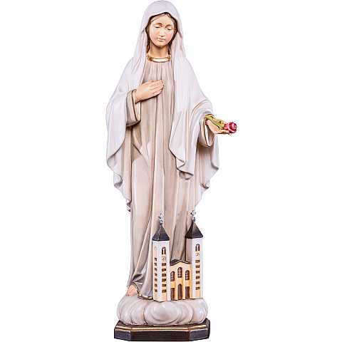 Statua della Madonna di Medjugorje in legno dipinto a mano, linea da 20 cm - Demetz Deur