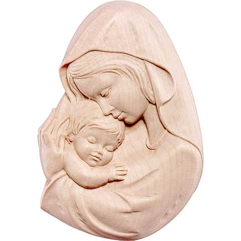 Rilievo della Madonna con Bambino da Parete, Legno Naturale, Linea da 12 Cm Circa - Demetz Deur