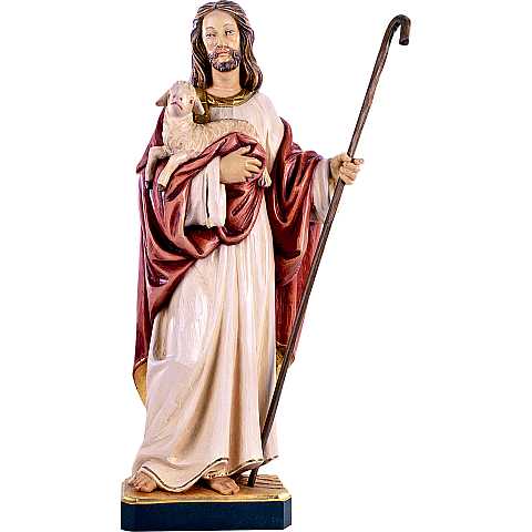 Statua di Gesù Buon Pastore senza pecore in Legno Colorato Dipinto a Mano, Altezza 60 Cm Circa - Demetz Deur
