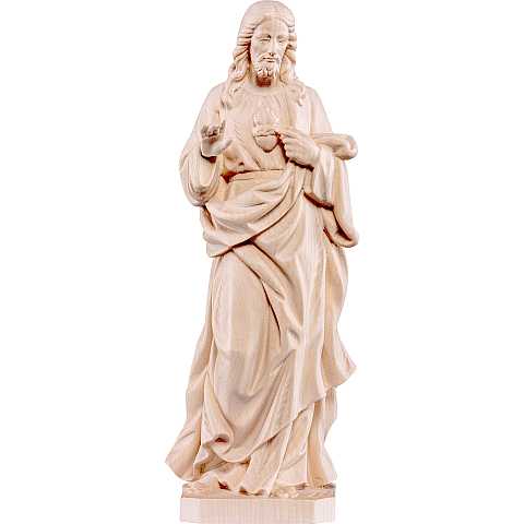 Statua del Sacro Cuore di Gesù in Legno, Rifinitura Naturale, Altezza 33 Cm Circa - Demetz Deur