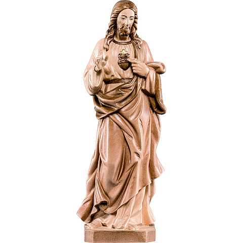 Statua del Sacro Cuore di Gesù in Legno, Rifinitura 3 Toni di Marrone, Altezza 25 Cm Circa - Demetz Deur