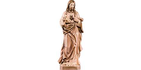 Statua del Sacro Cuore di Gesù in Legno, Rifinitura 3 Toni di Marrone, Altezza 80 Cm Circa - Demetz Deur