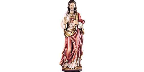 Statua del Sacro Cuore di Gesù in Legno Colorato Dipinto a Mano, Altezza 17 Cm Circa - Demetz Deur