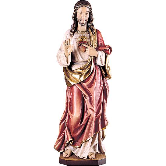 Statua del Sacro Cuore di Gesù in Legno Colorato Dipinto a Mano, Altezza 33 Cm Circa - Demetz Deur