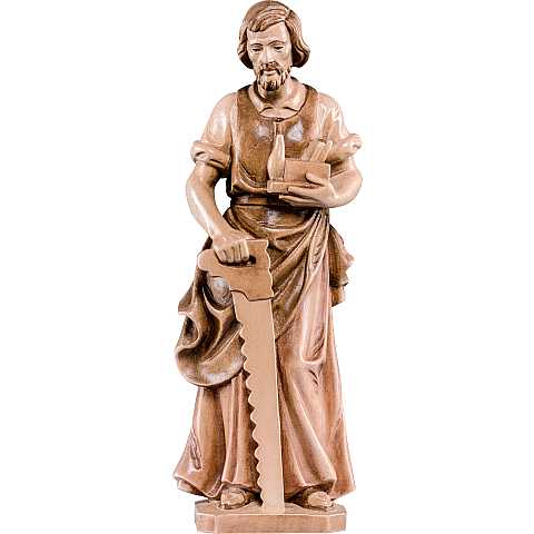 Statua di San Giuseppe falegname in Legno, Rifinitura 3 Toni di Marrone, Altezza 40 Cm Circa - Demetz Deur
