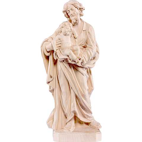 Statua di San Giuseppe con Gesù bambino in legno naturale, linea da 30 cm - Demetz Deur