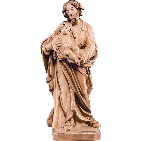 Statua di San Giuseppe con Gesù bambino, in legno di tiglio, 3 toni di marrone, linea da 60 cm - Demetz Deur
